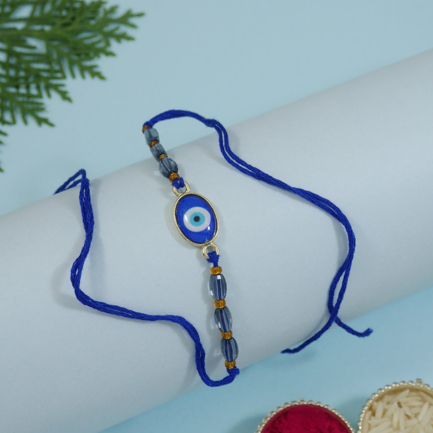 Elegant Bhaiya Bhabhi Wrap Around Lumba Pearl Rakhi With Roli Chawal & Card