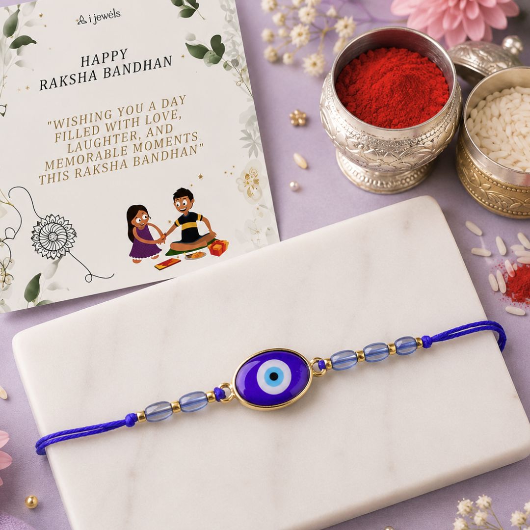 Evil Eye Shape Bhaiya Rakhi With Roli Chawal & Card