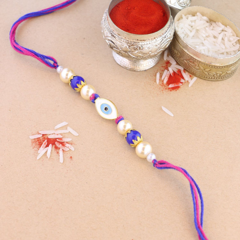 Evil Eye Shape Enamel Bhaiya Rakhi With Roli Chawal & Card