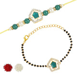 Elegant Bhaiya Bhabhi Pearl Lumba Mangalsutra Bracelet & Rakhi With Roli Chawal & Card