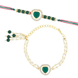 Elegant Bhaiya Bhabhi Lumba Pearl Rakhi With Roli Chawal & Card