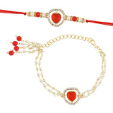 Elegant Bhaiya Bhabhi Lumba Pearl Rakhi With Roli Chawal & Card