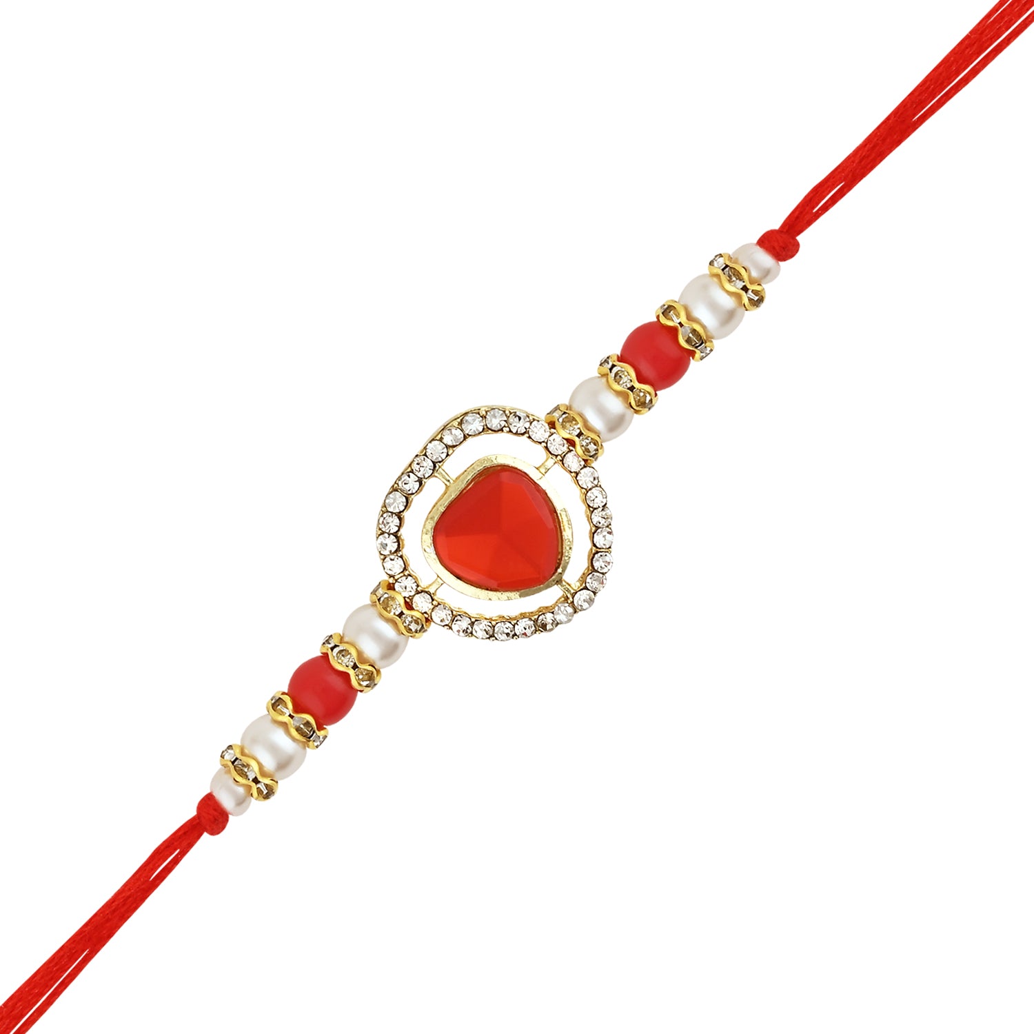 Elegant Bhaiya Bhabhi Lumba & Pearl Rakhi With Roli Chawal & Card