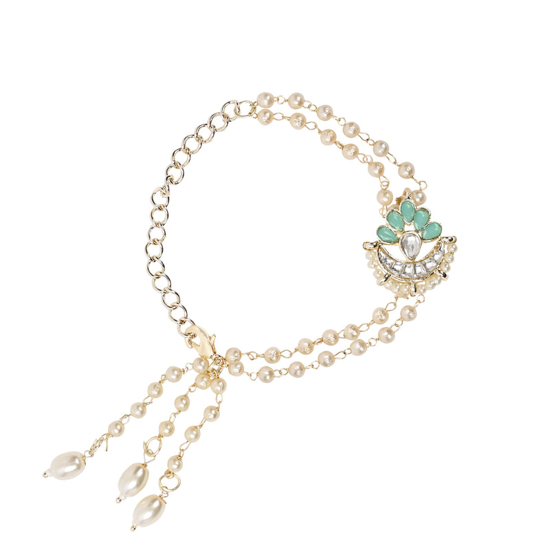 Elegant Bhaiya Bhabhi Lumba Pearl Mint Rakhi With Roli Chawal &Card
