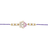Delicate Pearl Beads Purple Rakhi with Roli Chawal & Rakshabandhan Card