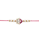 Delicate Pearl Beads Pink Rakhi with Roli Chawal & Rakshabandhan Card