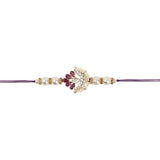 Delicate Pearl Beads Wine Rakhi with Roli Chawal & Rakshabandhan Card