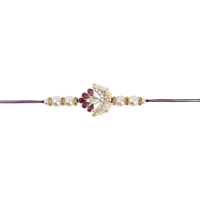 Delicate Pearl Beads Wine Rakhi with Roli Chawal & Rakshabandhan Card
