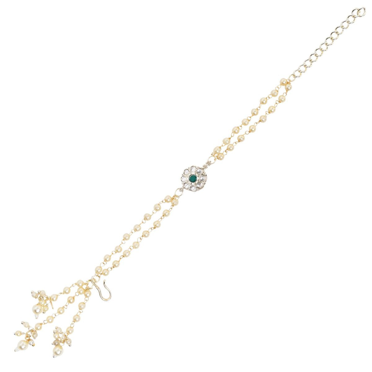Elegantly Crafted Green Pearl & Kundan Adjustable Lumba Bracelet