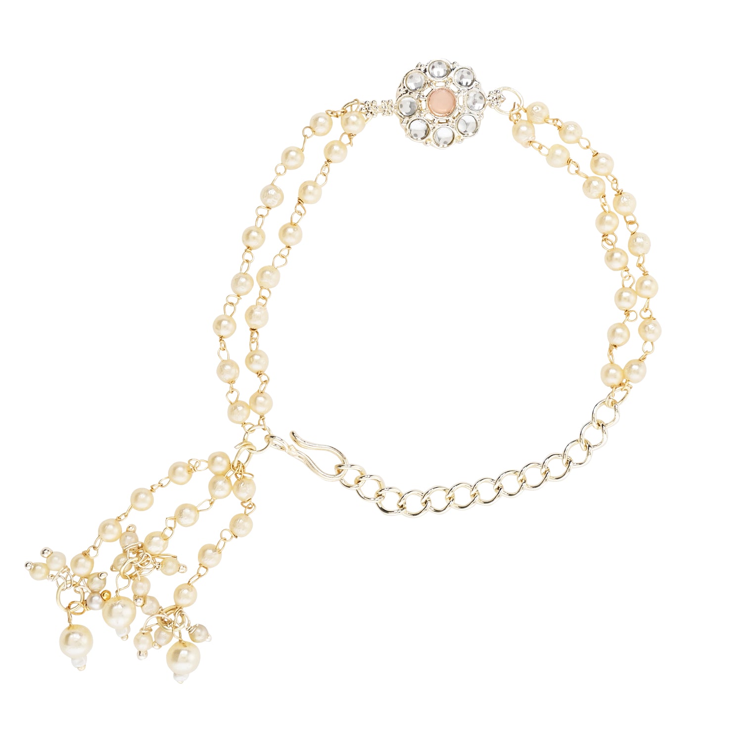 Elegantly Crafted Peach Pearl & Kundan Adjustable Lumba Bracelet