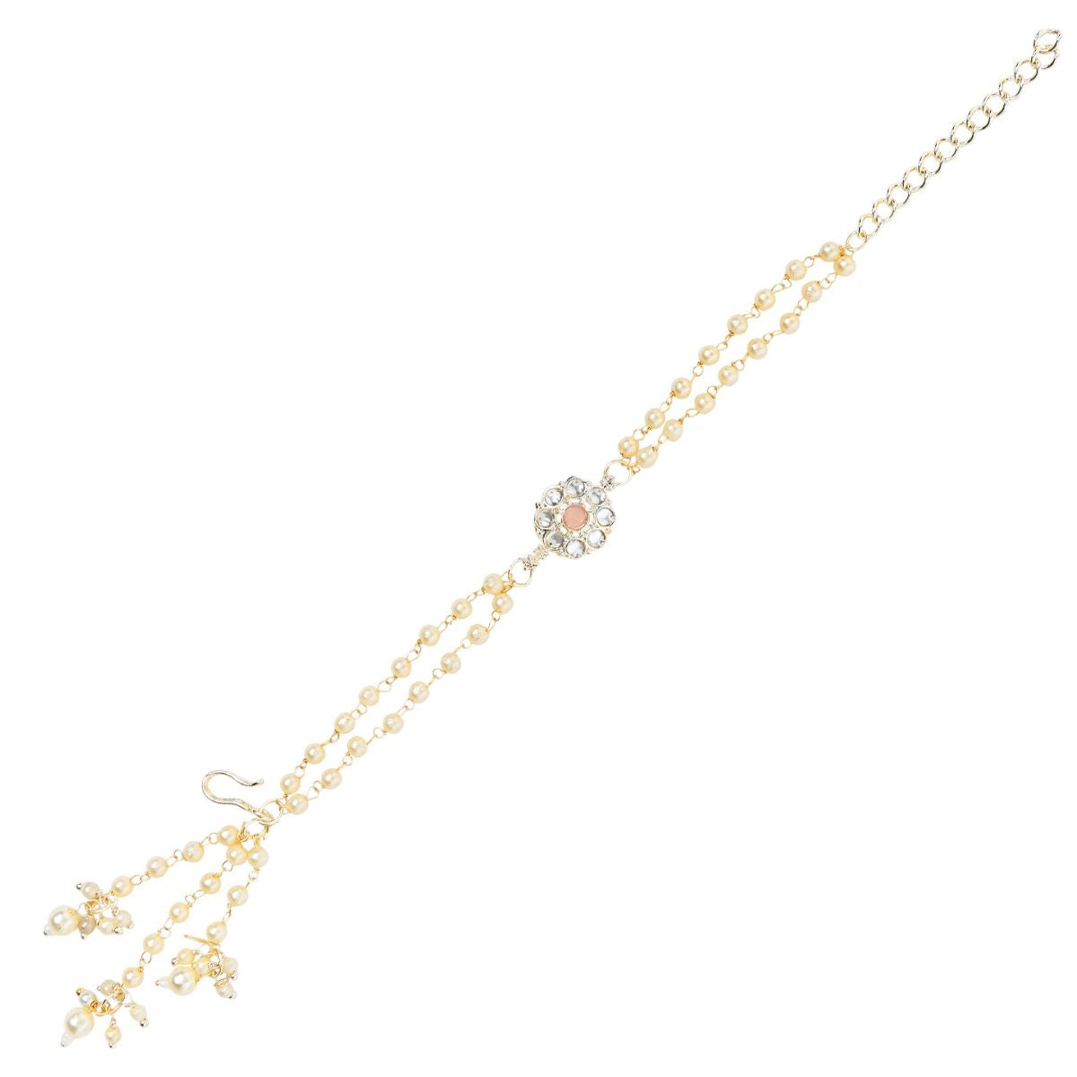 Elegantly Crafted Peach Pearl & Kundan Adjustable Lumba Bracelet
