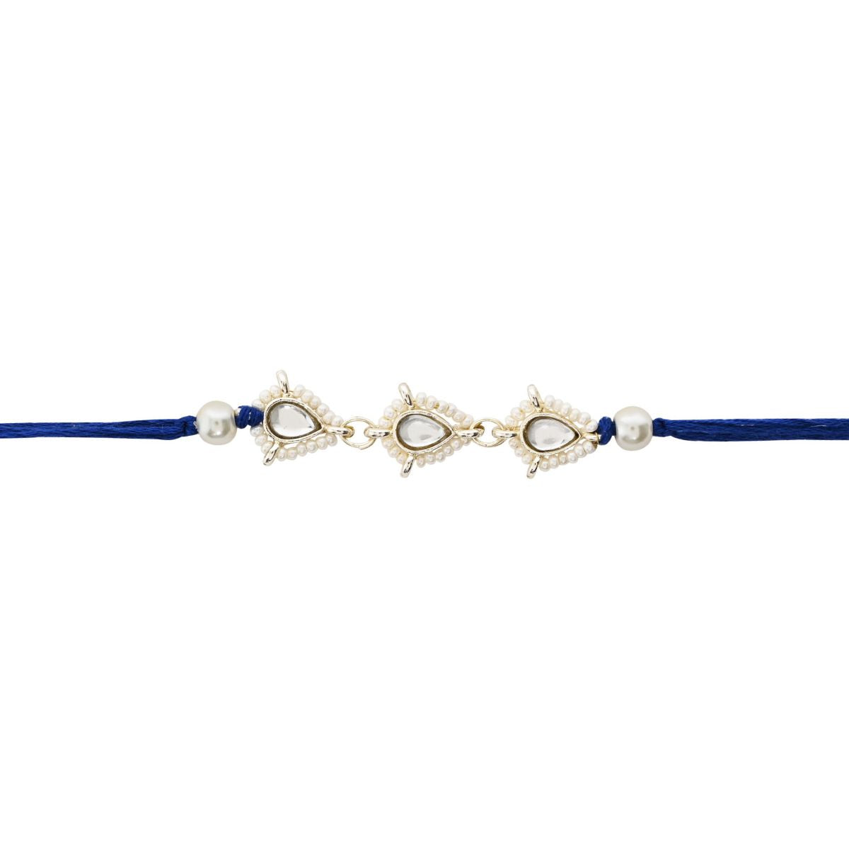Delicate Pearl Beads Blue Rakhi with Roli Chawal & Rakshabandhan Card