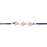 Delicate Pearl Beads Blue Rakhi with Roli Chawal & Rakshabandhan Card