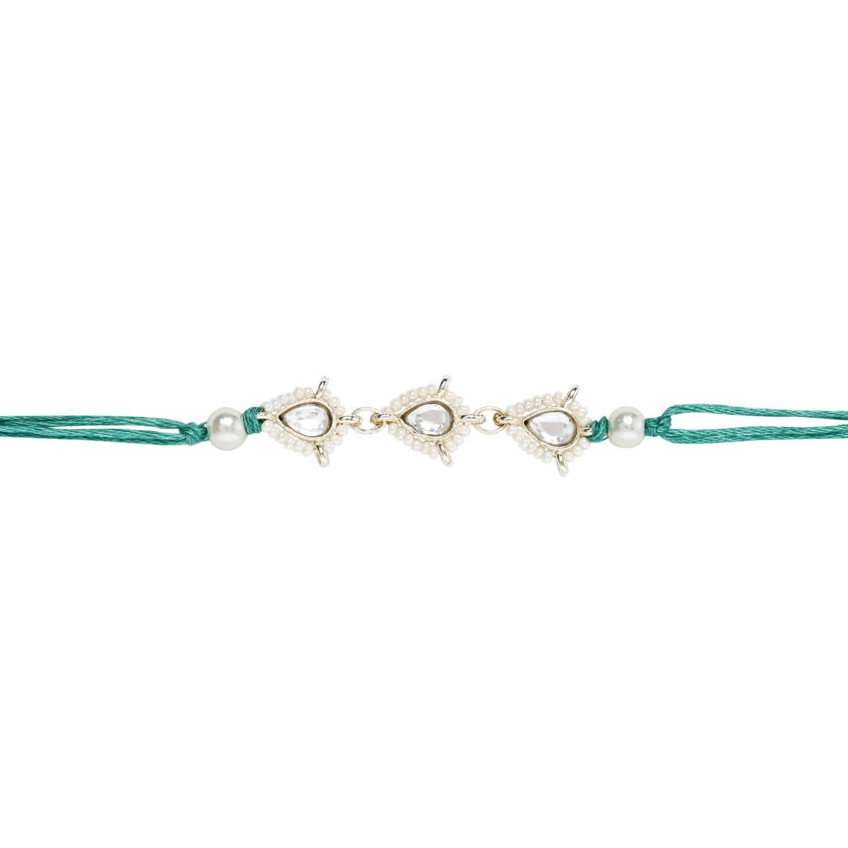 Delicate Pearl Beads Green Rakhi with Roli Chawal & Rakshabandhan Card