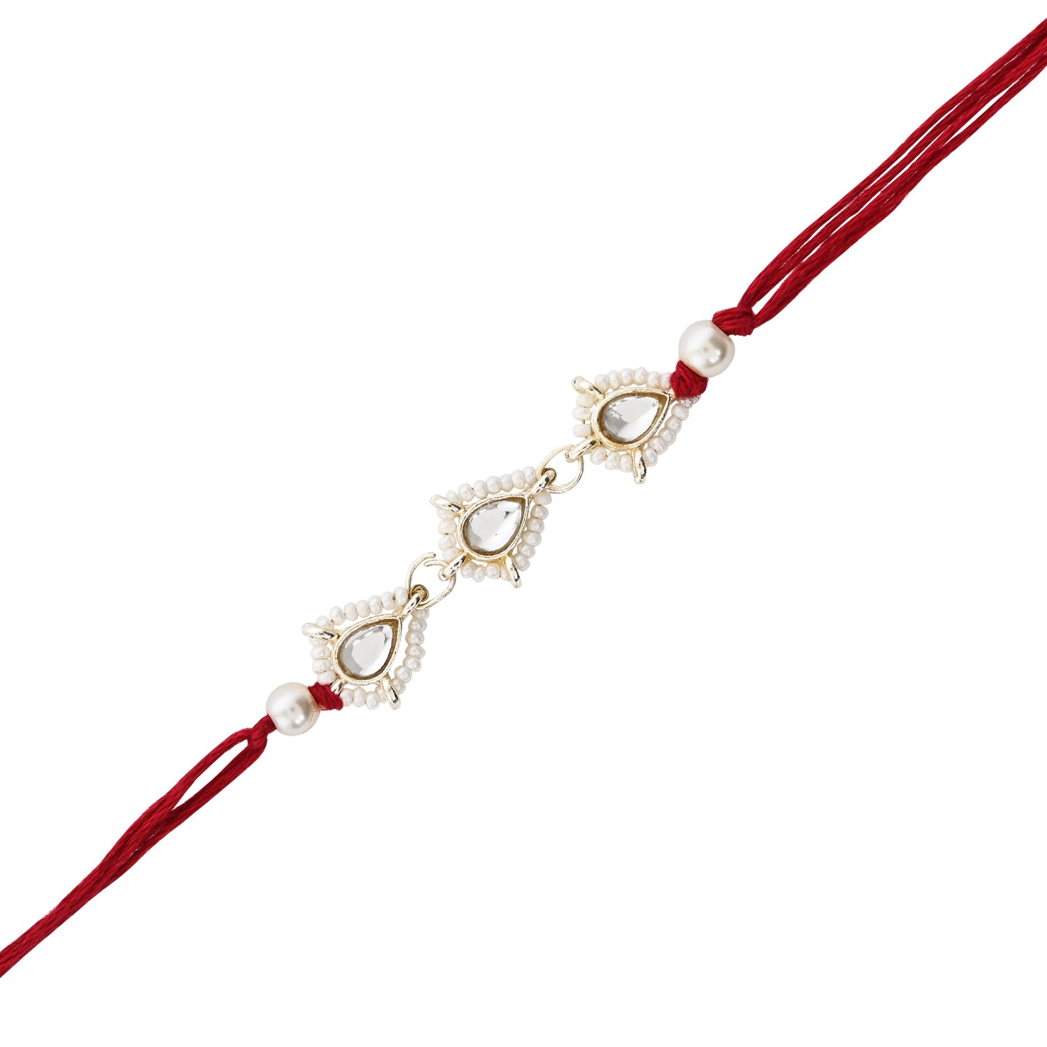 Elegant Bhaiya Bhabhi Maroon Lumba Pearl & Rakhi With Roli Chawal &Card