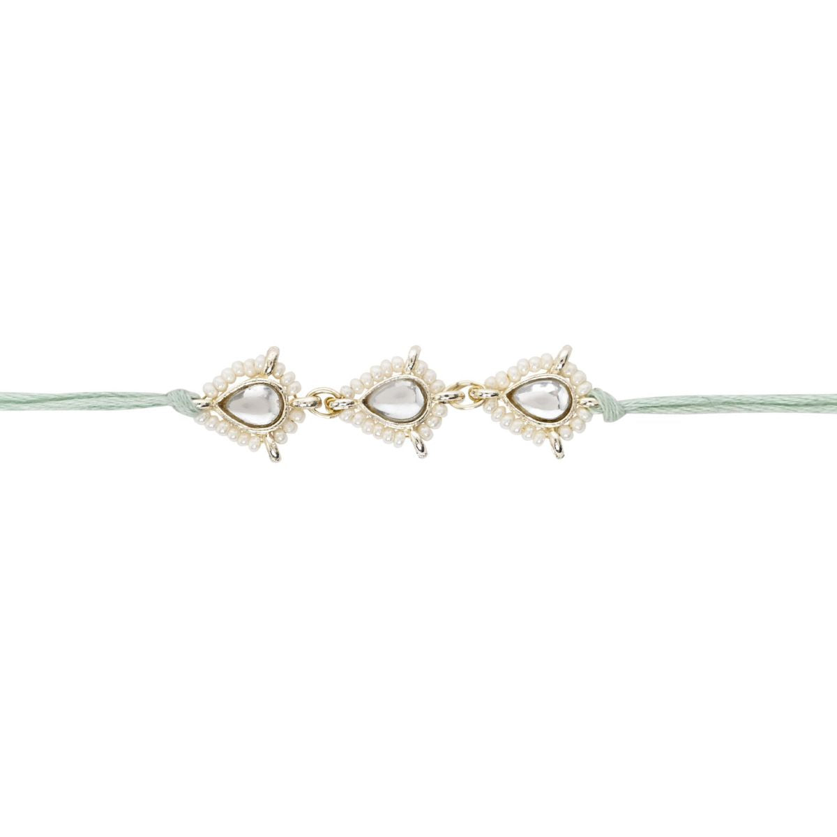 Delicate Pearl Beads Mint Rakhi with Roli Chawal & Rakshabandhan Card