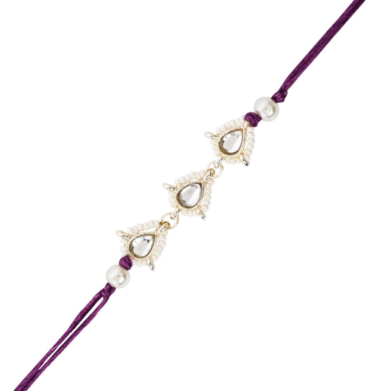 Elegant Bhaiya Bhabhi Wine Lumba Pearl Rakhi With Roli Chawal &Card
