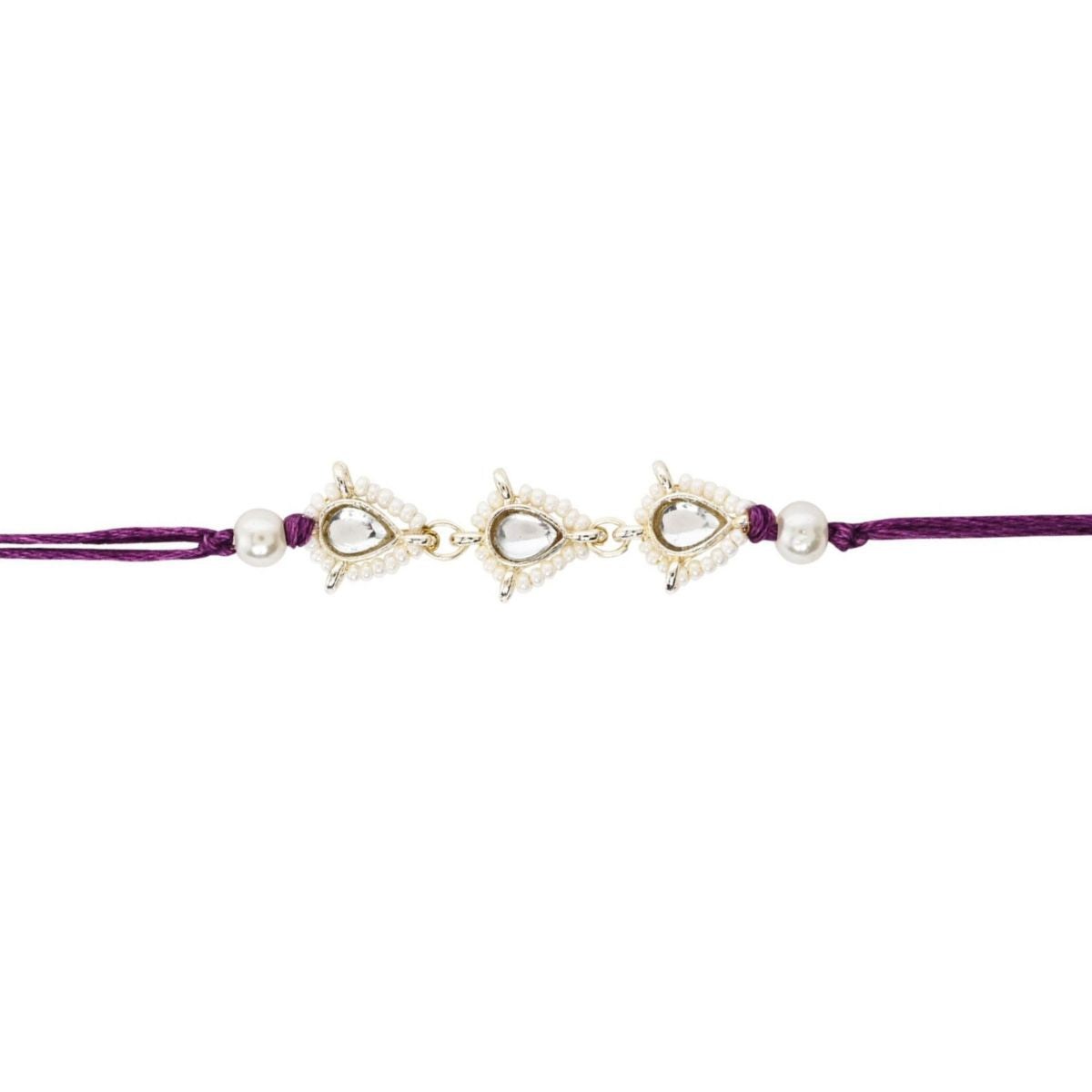 Delicate Pearl Beads Wine Rakhi with Roli Chawal & Rakshabandhan Card