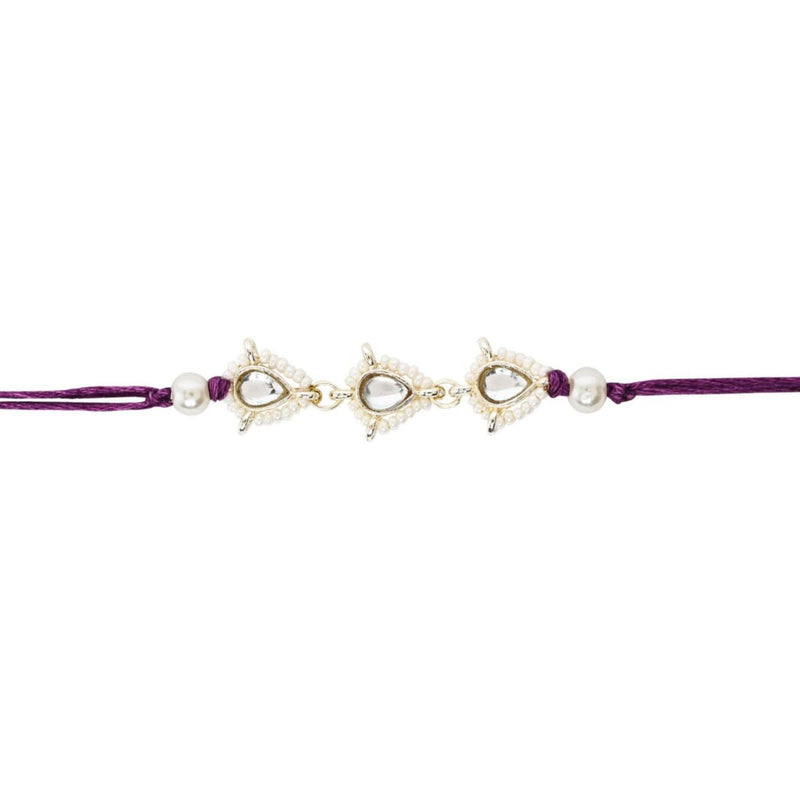 Delicate Pearl Beads Wine Rakhi with Roli Chawal & Rakshabandhan Card