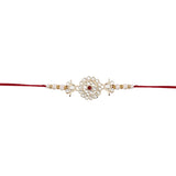 Delicate Pearl Beads Pink Rakhi with Roli Chawal & Rakshabandhan Card