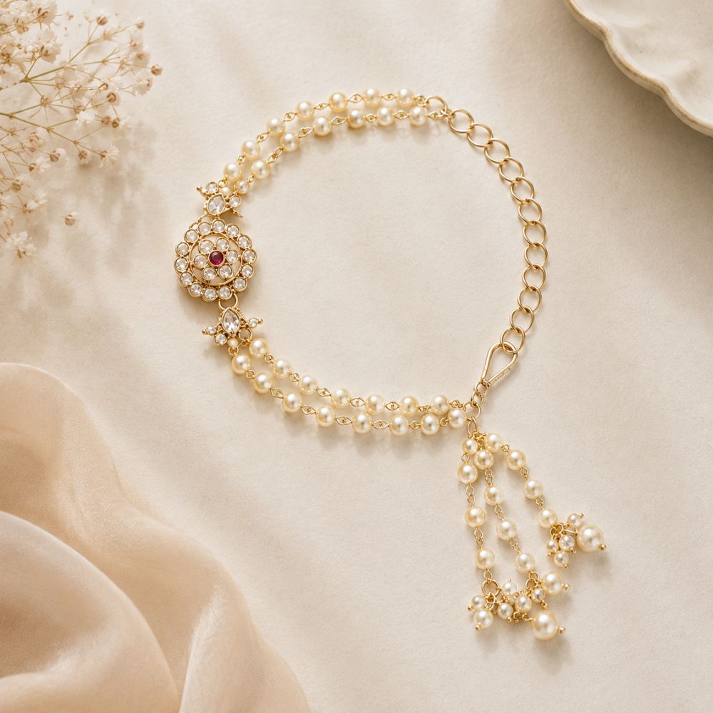Pink Pearl & Kundan Adjustable Bracelet