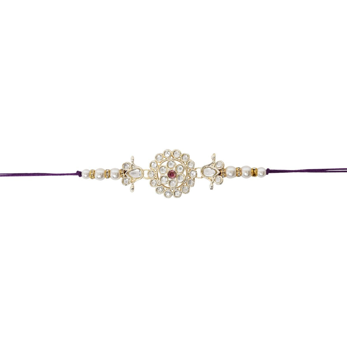 Delicate Pearl Beads Wine Rakhi with Roli Chawal & Rakshabandhan Card