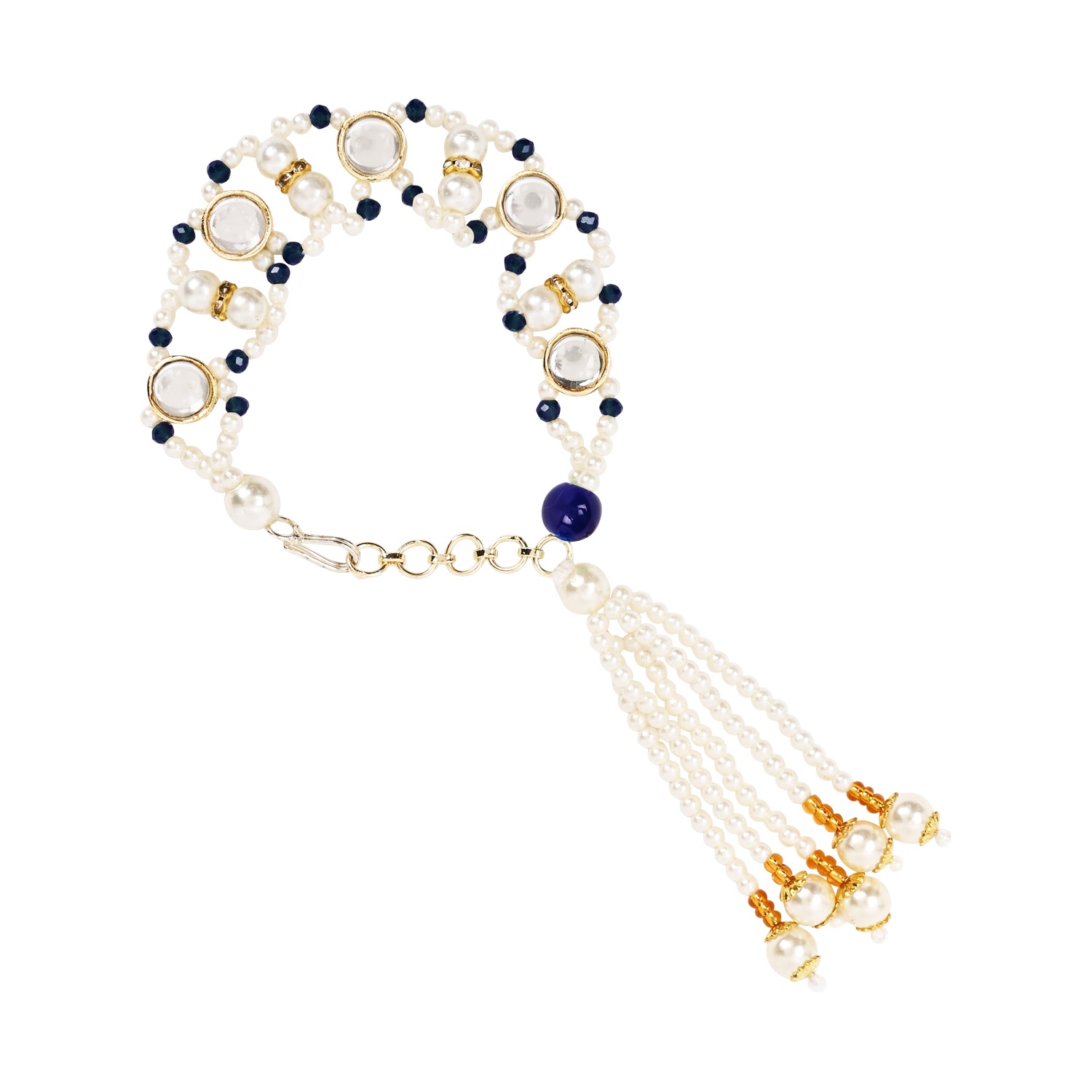 Elegant Bhaiya Bhabhi Blue Lumba & Pearl Rakhi With Roli Chawal &Card