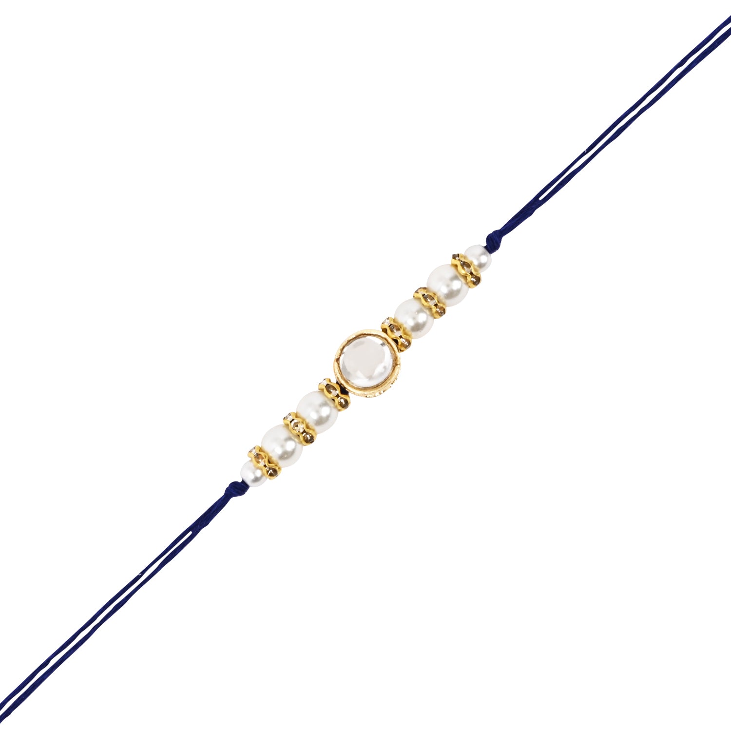 Elegant Bhaiya Bhabhi Blue Lumba & Pearl Rakhi With Roli Chawal &Card