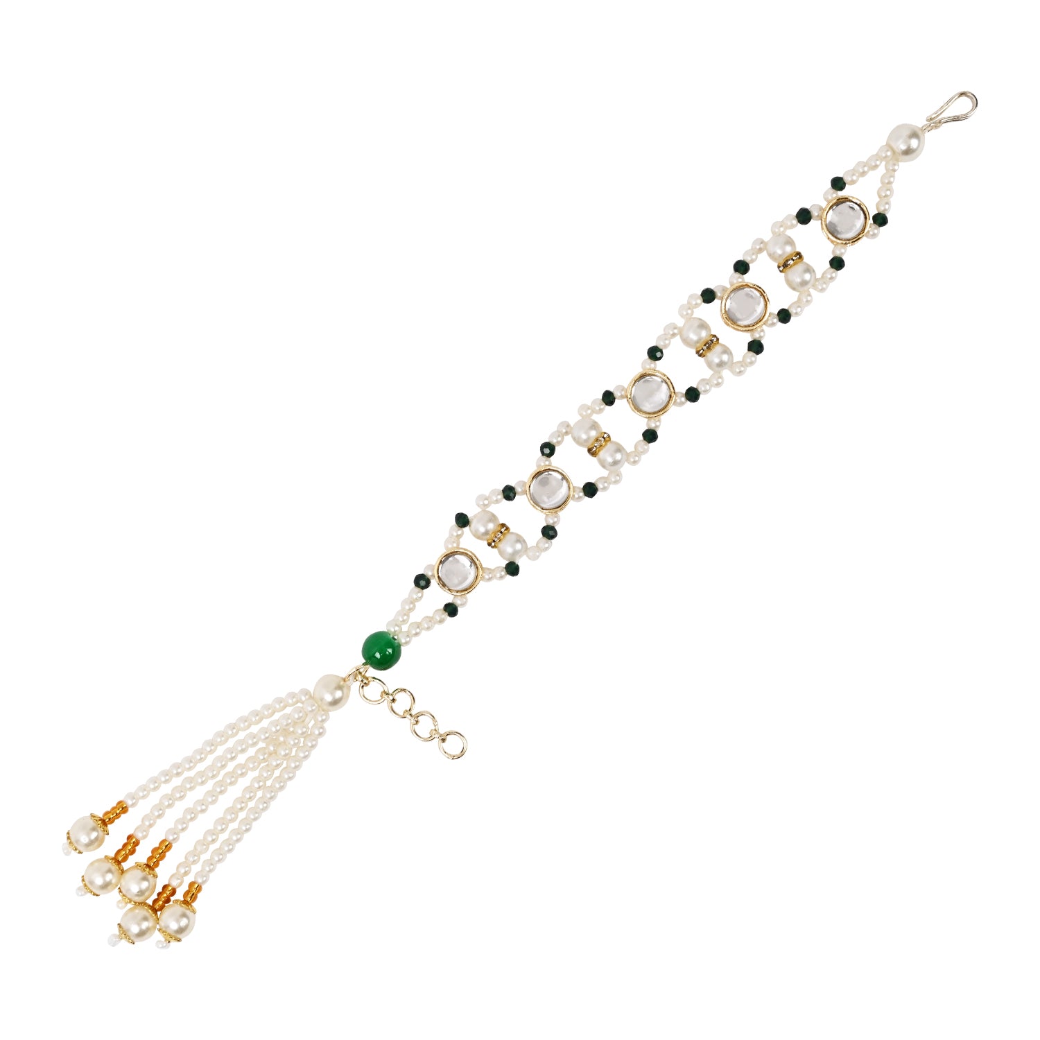 Elegant Bhaiya Bhabhi Green Lumba & Pearl Rakhi With Roli Chawal &Card