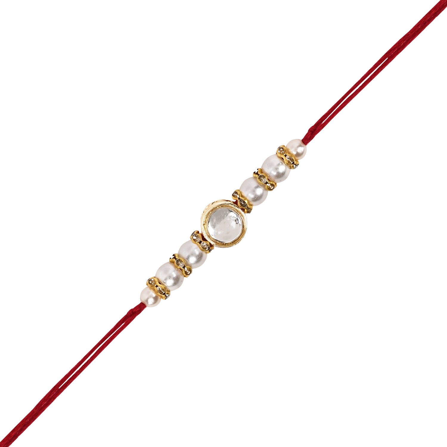 Elegant Bhaiya Bhabhi Red Lumba Pearl & Rakhi With Roli Chawal &Card