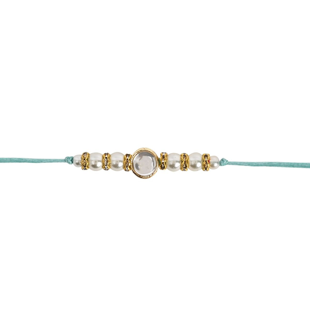 Delicate Pearl Beads White Rakhi with Roli Chawal & Rakshabandhan Card