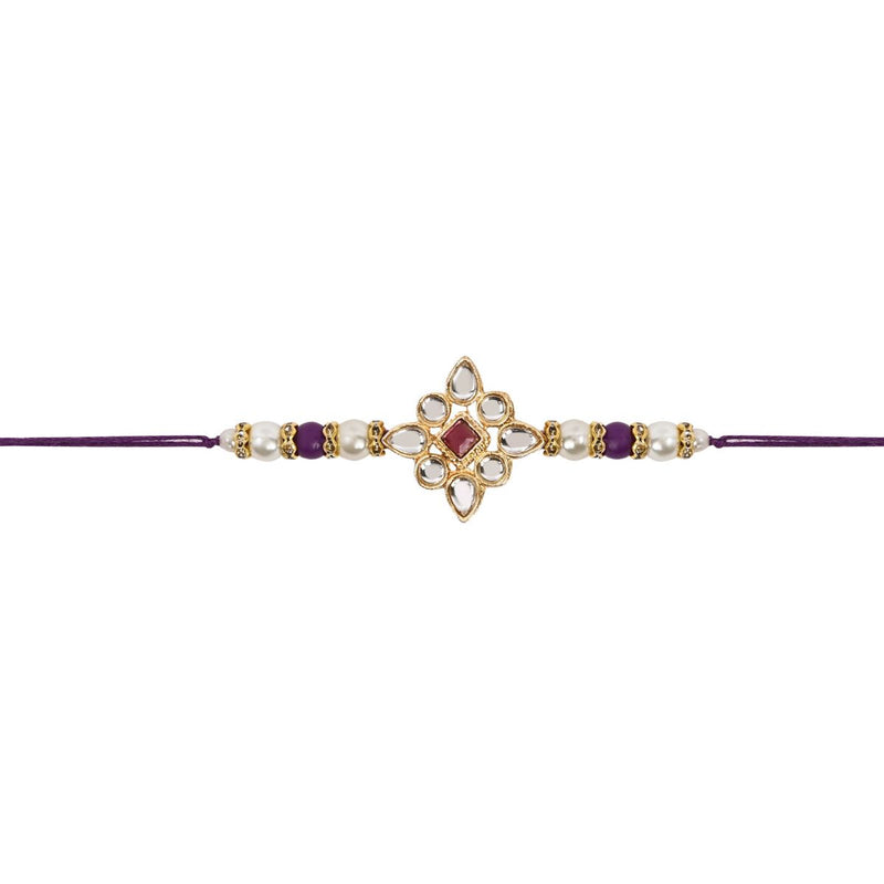 Delicate Pearl Beads Wine Rakhi with Roli Chawal & Rakshabandhan Card