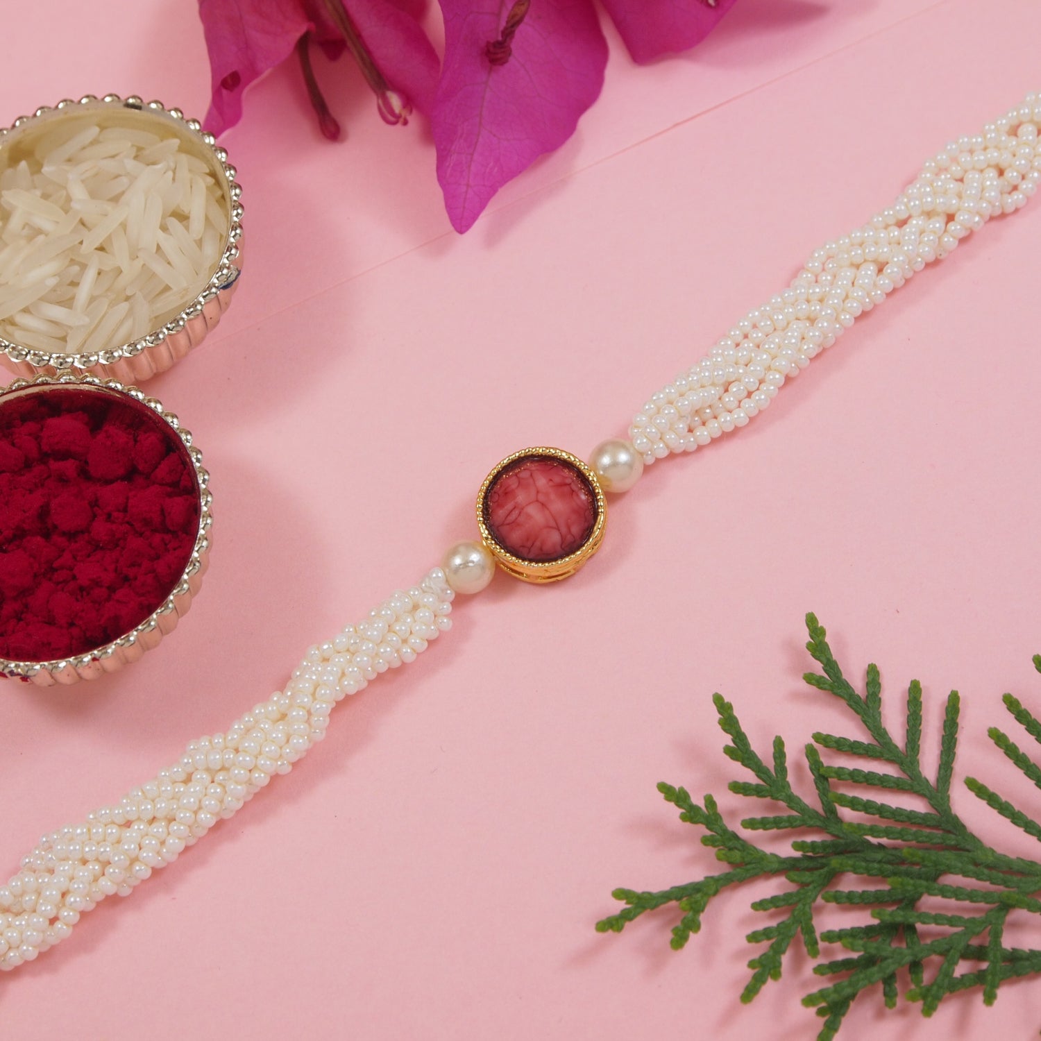 Elegantly Red Pearl Beaded Adjustable Lumba Bracelet