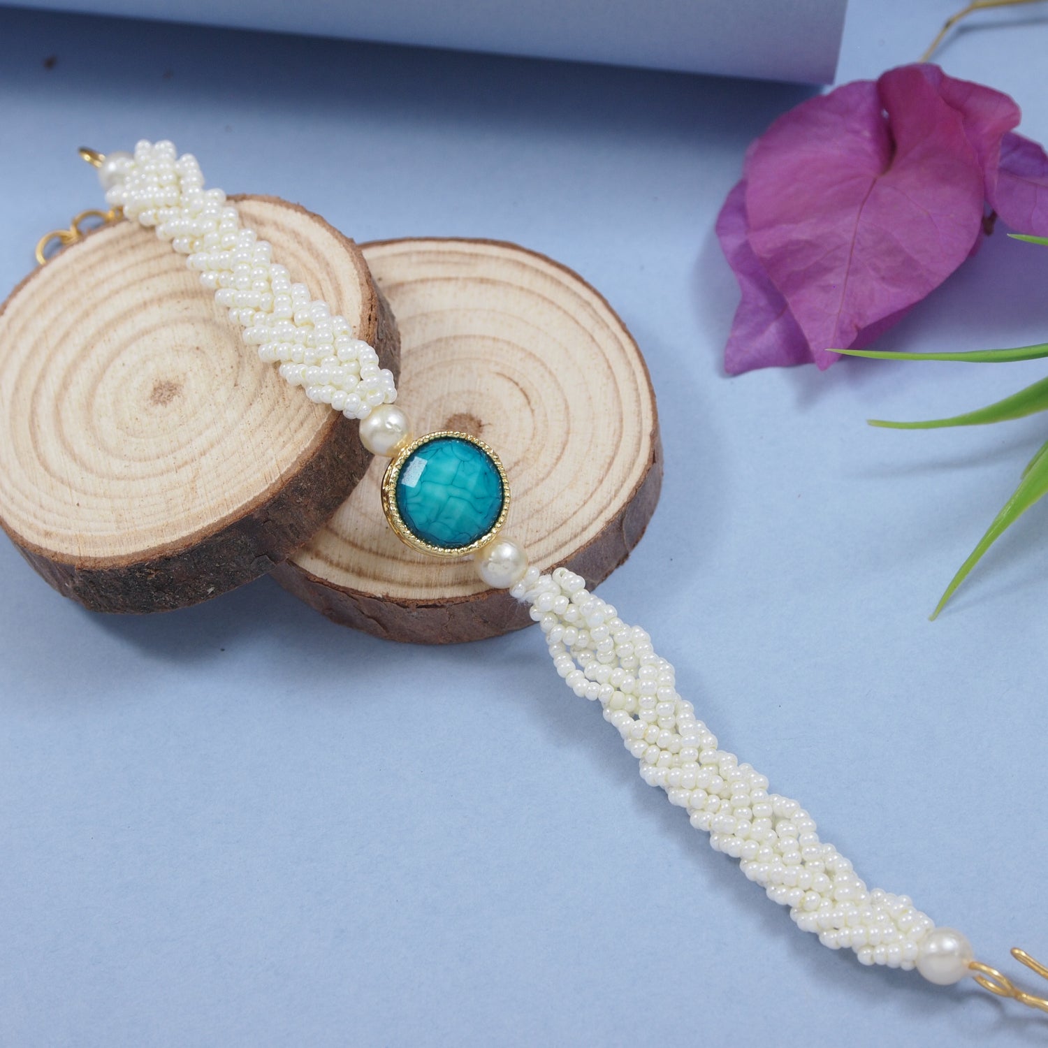 Elegantly Turquoise Pearl Beaded Adjustable Lumba Bracelet