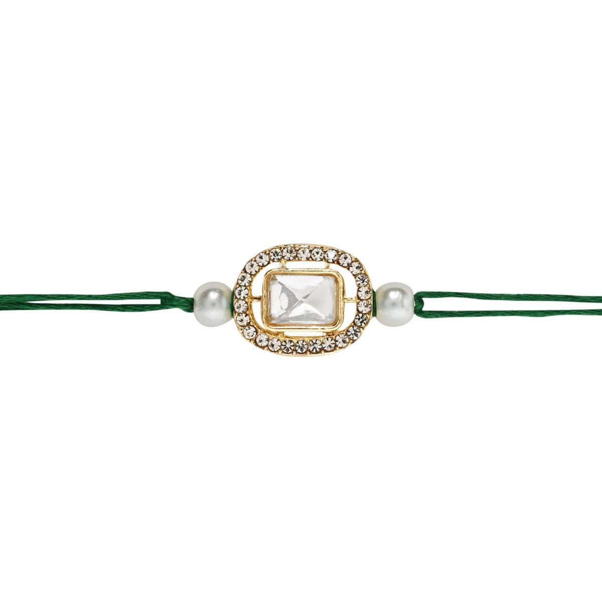 Delicate Pearl Beads Green Rakhi with Roli Chawal & Rakshabandhan Card