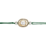 Delicate Pearl Beads Green Rakhi with Roli Chawal & Rakshabandhan Card