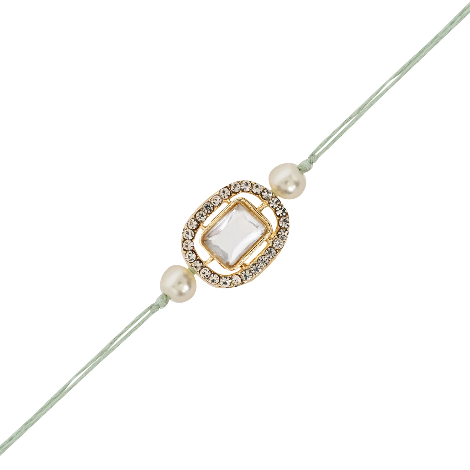 Elegant Bhaiya Bhabhi Mint Lumba Pearl & Rakhi With Roli Chawal &Card