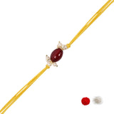 Delicate Pearl Beads Maroon Rakhi with Roli Chawal & Rakshabandhan Card