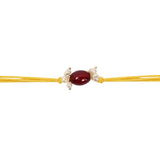 Delicate Pearl Beads Maroon Rakhi with Roli Chawal & Rakshabandhan Card
