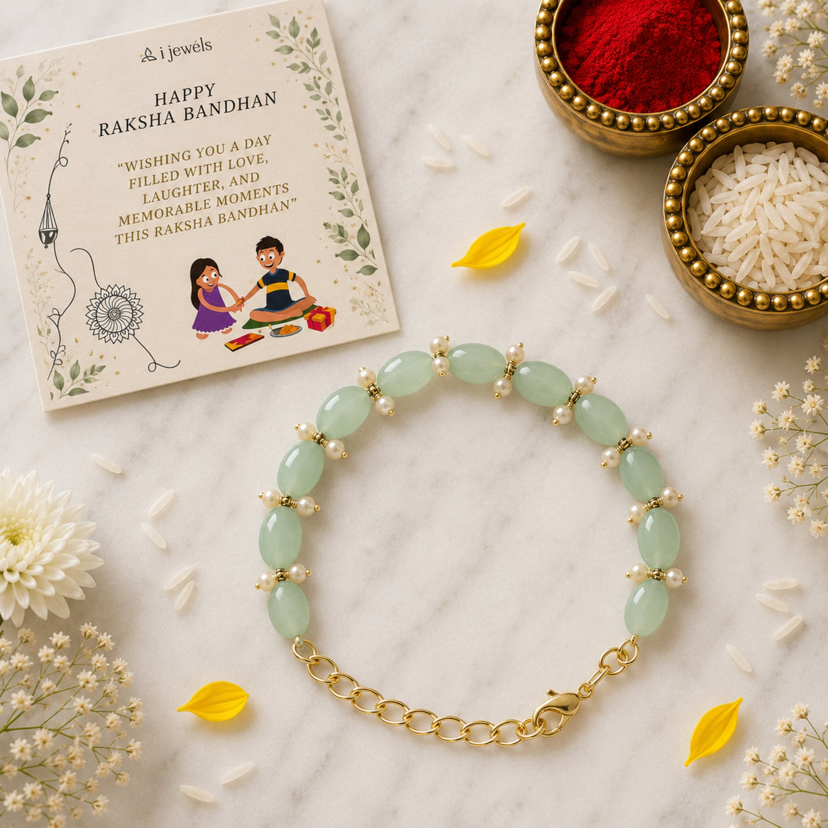 Mint Pearl Beaded Adjustable Bracelet
