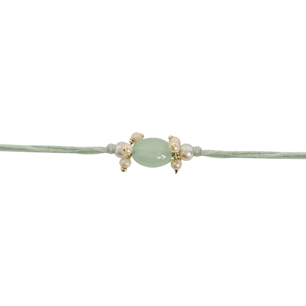 Delicate Pearl Beads Mint Rakhi with Roli Chawal & Rakshabandhan Card