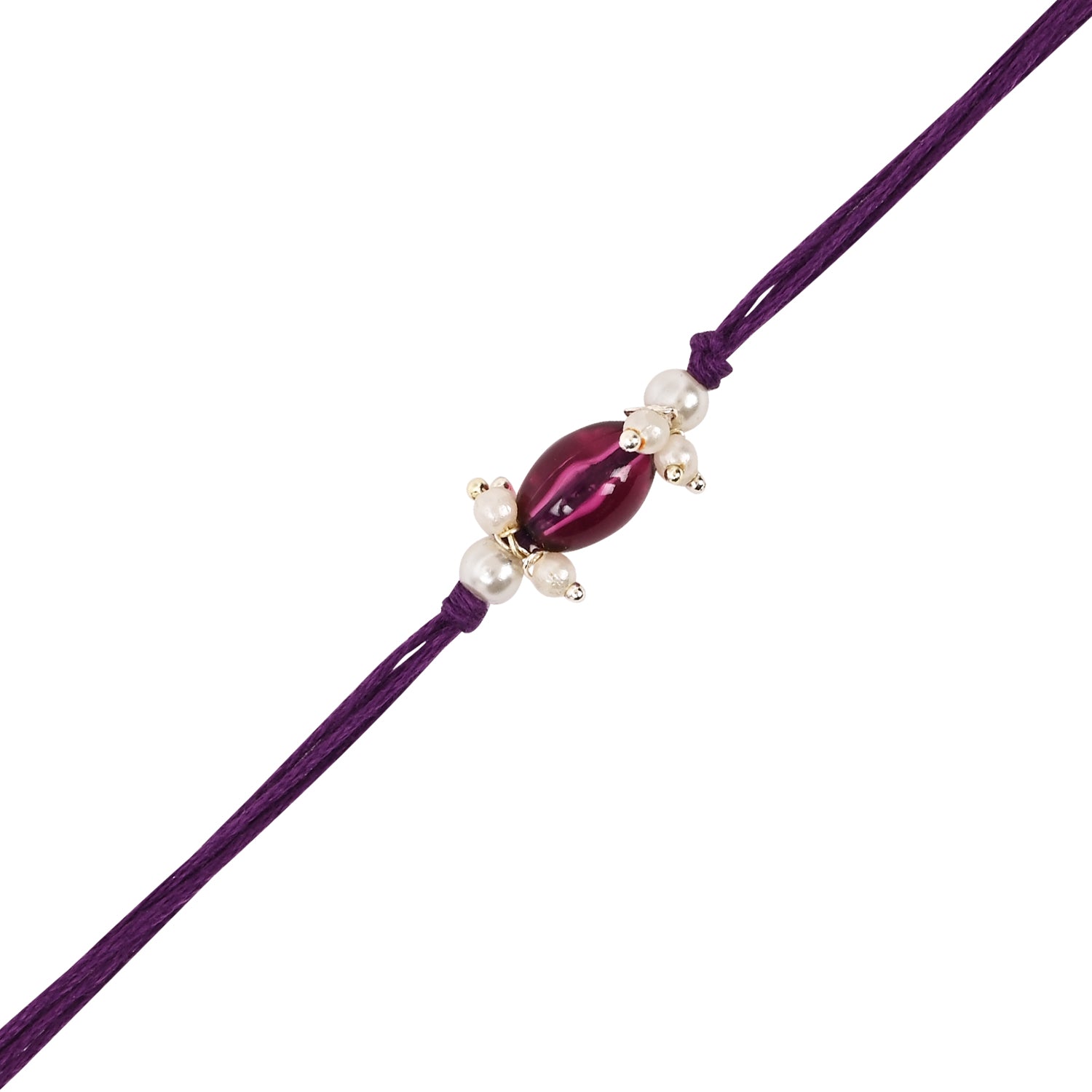 Elegant Bhaiya Bhabhi Wine Lumba Pearl & Rakhi With Roli Chawal &Card