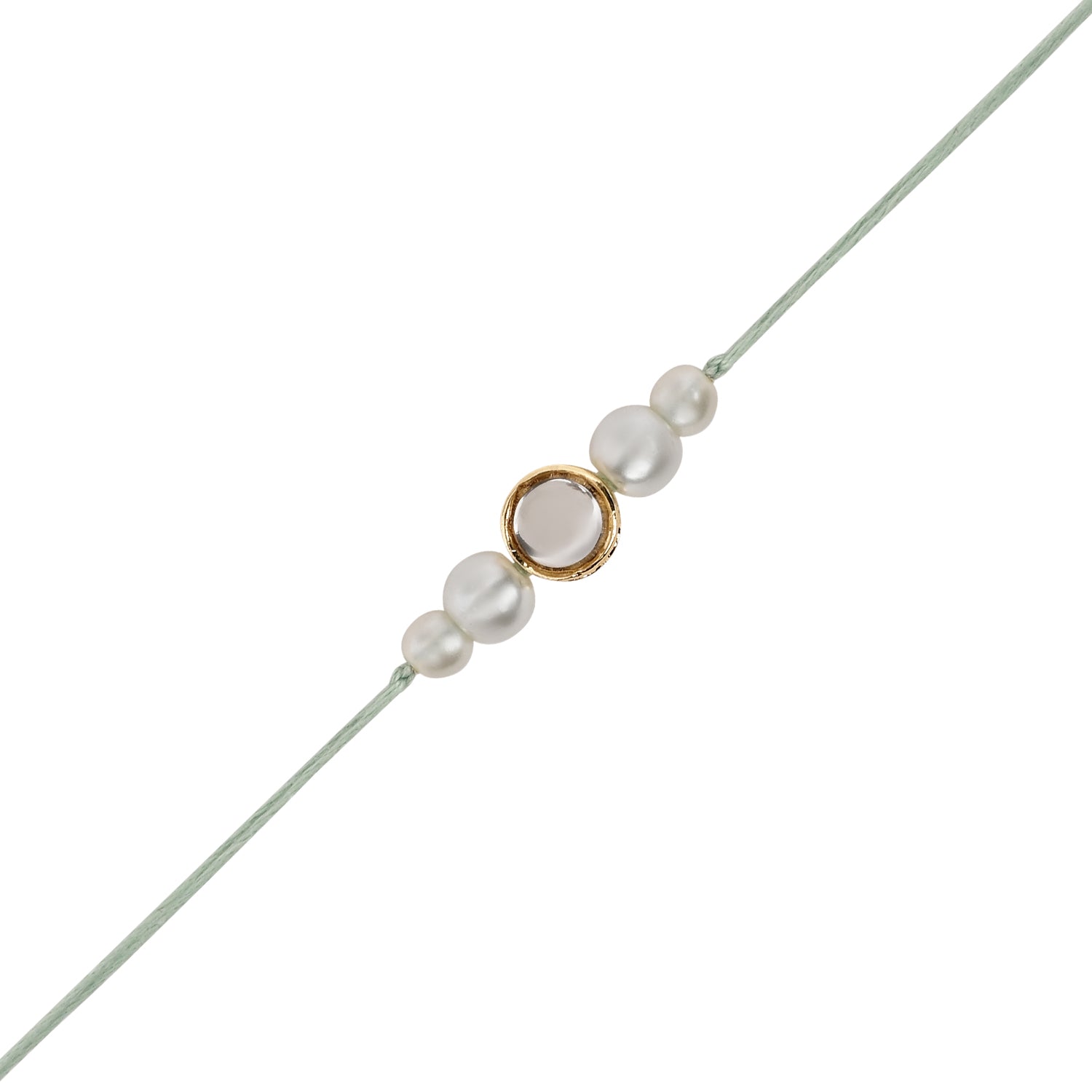 Elegant Bhaiya Bhabhi White Lumba Pearl Rakhi With Roli Chawal &Card