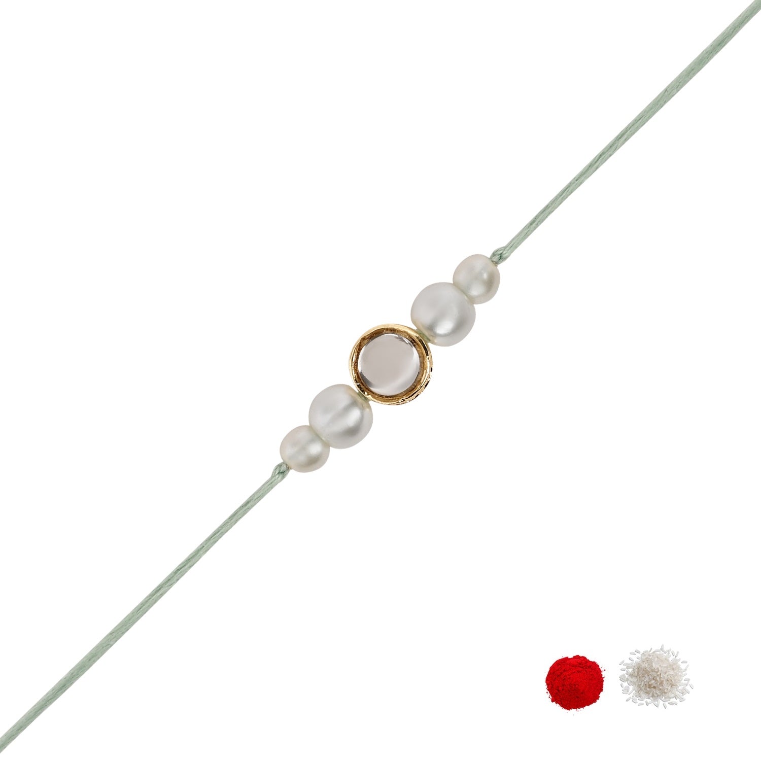 Delicate Pearl Beads White Rakhi with Roli Chawal & Rakshabandhan Card