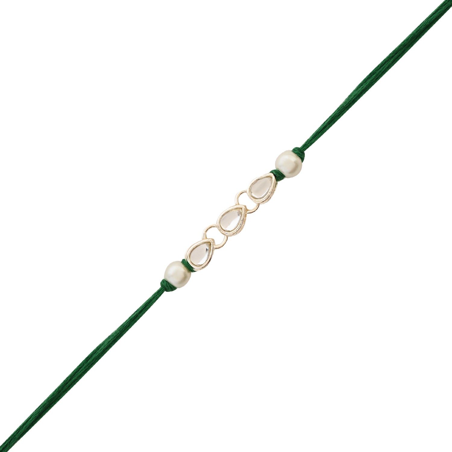 Elegant Bhaiya Bhabhi Green Wrap Around Lumba & Pearl Rakhi With Roli Chawal & Card