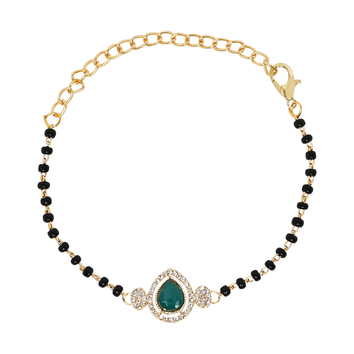 Elegant Bhaiya Bhabhi Pearl Lumba Mangalsutra Bracelet & Rakhi With Roli Chawal & Card