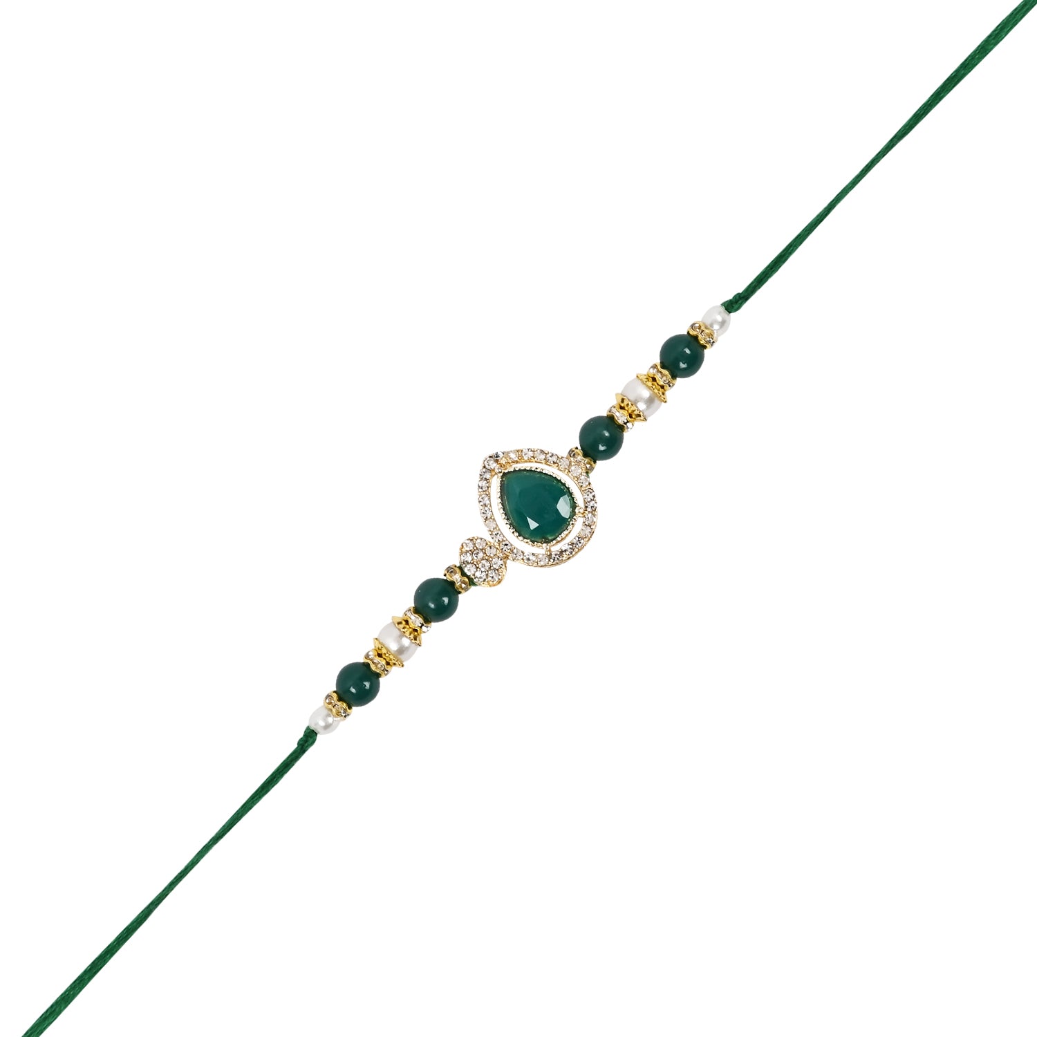 Elegant Bhaiya Bhabhi Pearl Lumba Mangalsutra Bracelet & Rakhi With Roli Chawal & Card