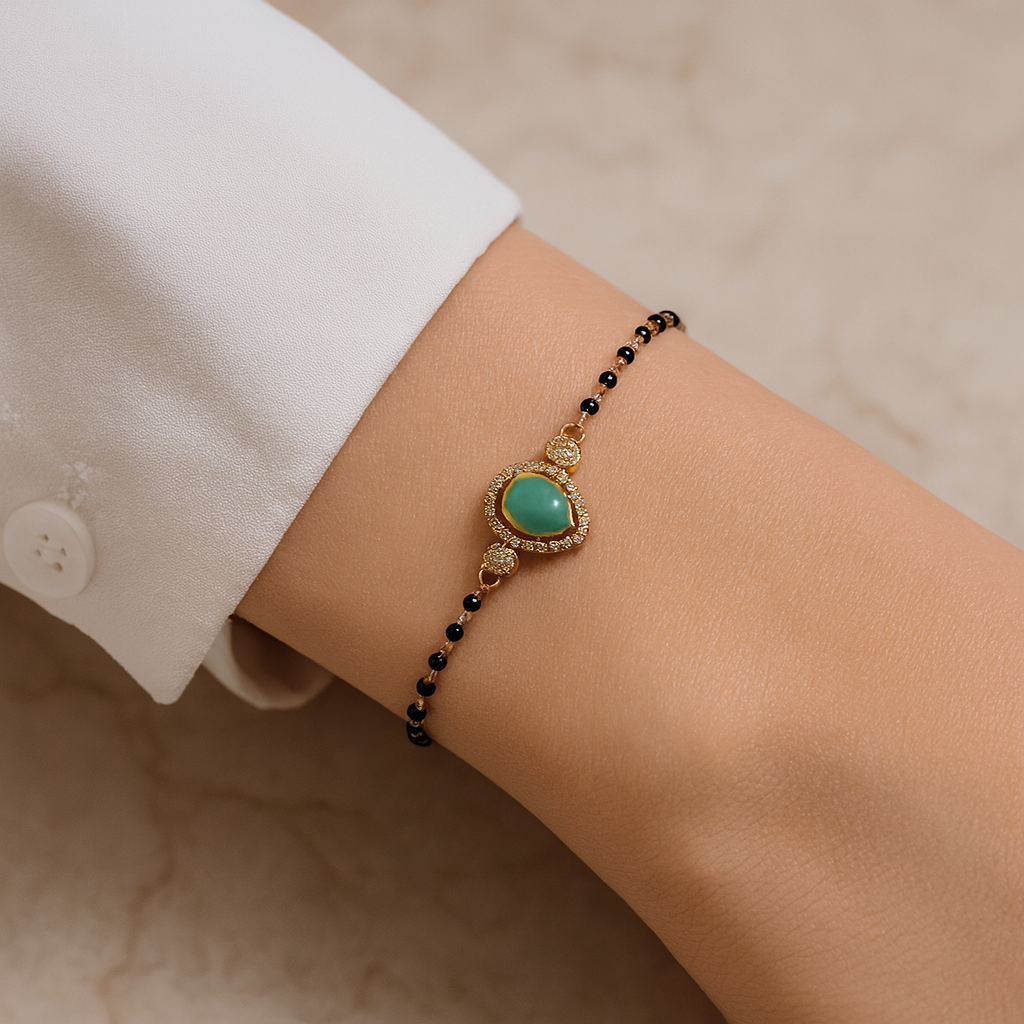 Intricately Crafted Mint Drop-Shaped Mangalsutra Bracelet