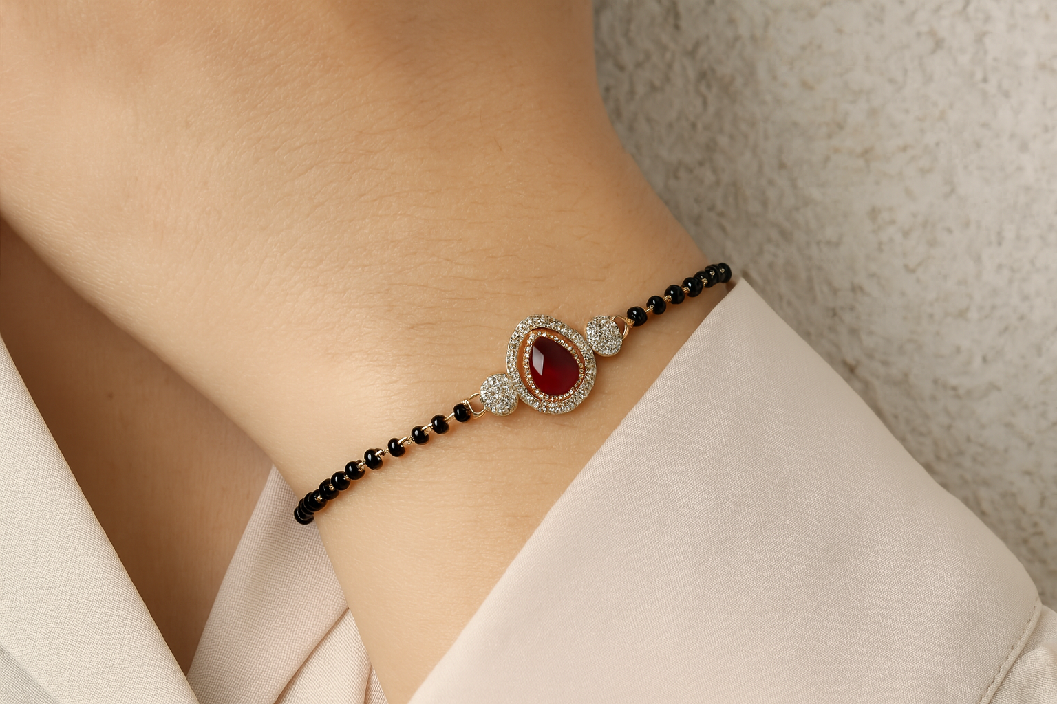 Intricately Crafted Pink Drop-Shaped Mangalsutra Bracelet