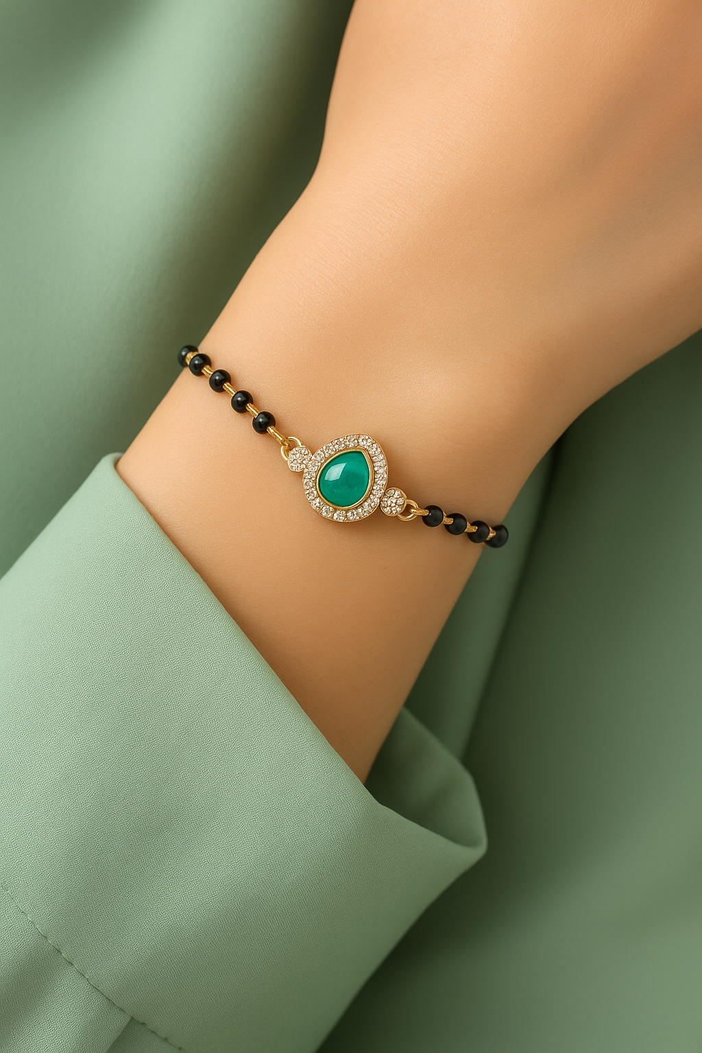 Intricately Crafted Turquoise Drop-Shaped Mangalsutra Bracelet